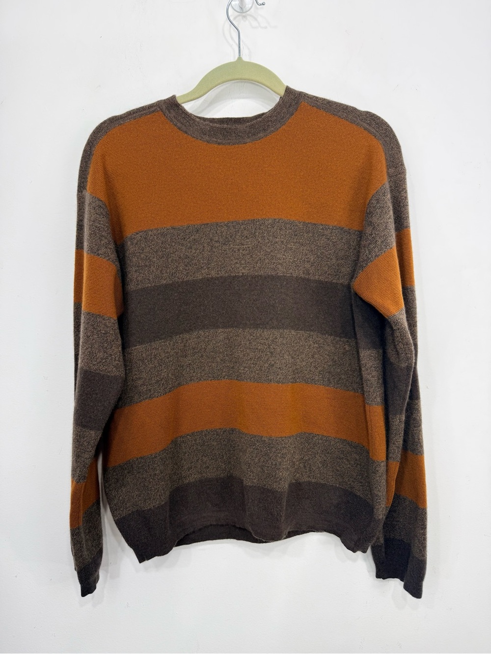 Zegna Sport Brown Horizontal Stripes Italian Made Crewneck Pullover Sweater